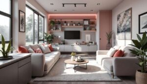 Questa mini-casa di 38 mq gioca con grigio e rosa in un progetto sartoriale e luminoso